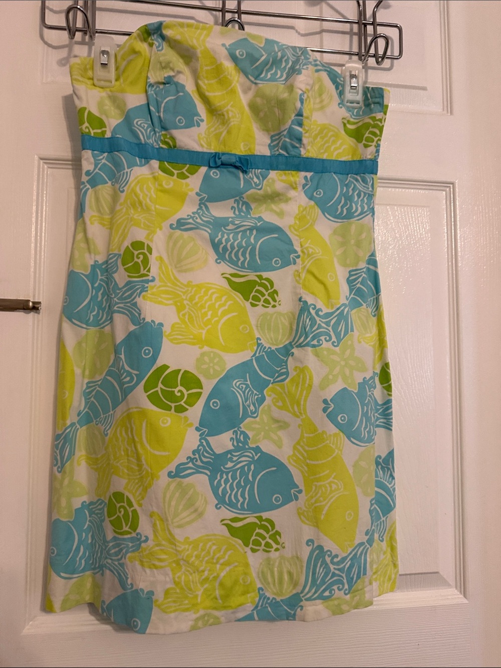 Lilly Pulitzer Blue and Lime Strapless Mini Dress